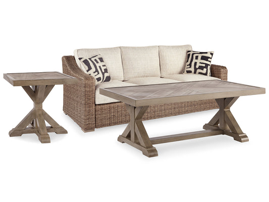 Beachcroft Outdoor Sofa with Coffee Table and End Table