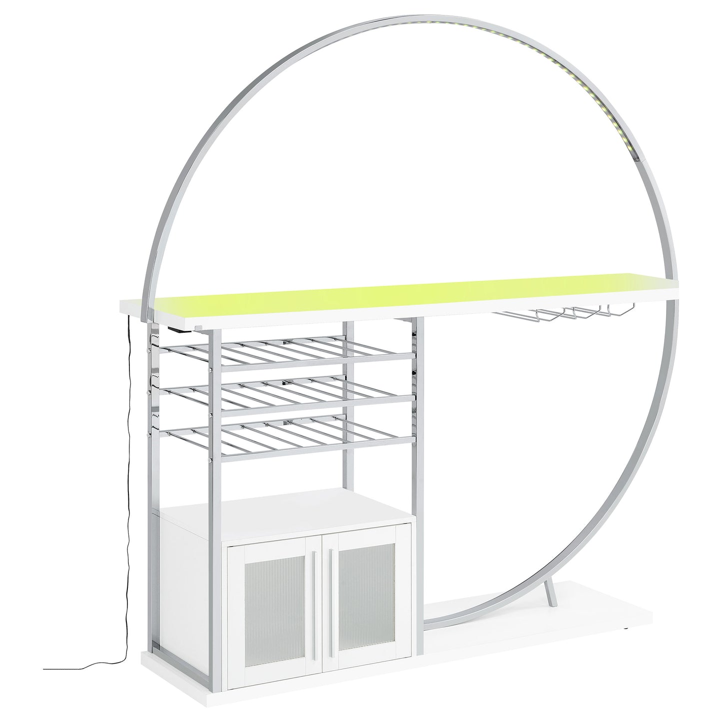 Risley 2-door Circular LED Home Bar Cabinet White High Gloss