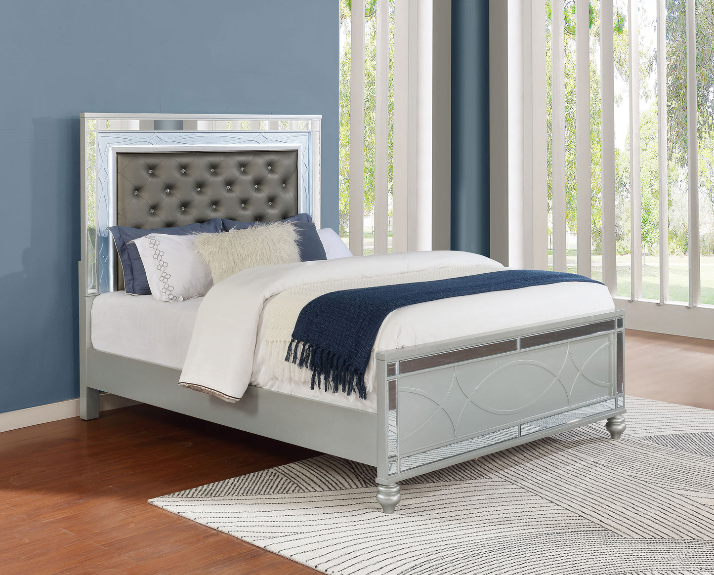 Gunnison Wood Eastern King LED Panel Bed Silver Metallic