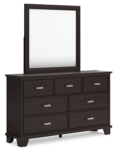 Covetown Full Panel Bed with Mirrored Dresser, Chest and 2 Nightstands