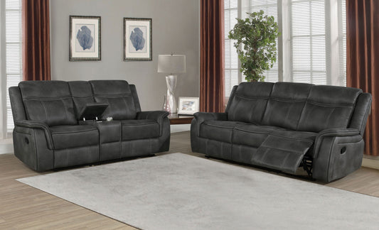 Lawrence 2-piece Upholstered Reclining Sofa Set Charcoal