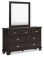 Covetown Full Panel Bed with Mirrored Dresser, Chest and Nightstand