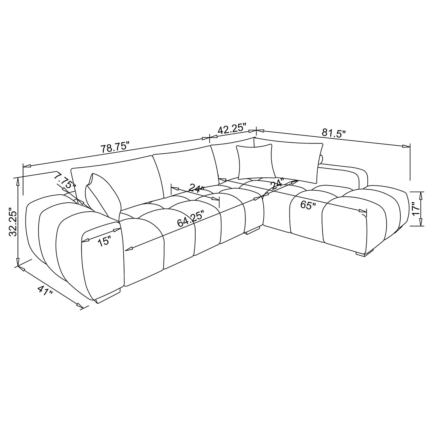 Camacho Upholstered Chaise Sectional Sofa Orange