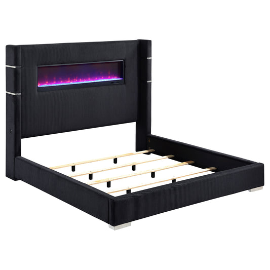 Tisdall 67-inch Upholstered Cal King Fireplace Bed Black