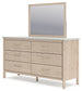 Cadmori Queen Upholstered Panel Bed with Mirrored Dresser, Chest and 2 Nightstands