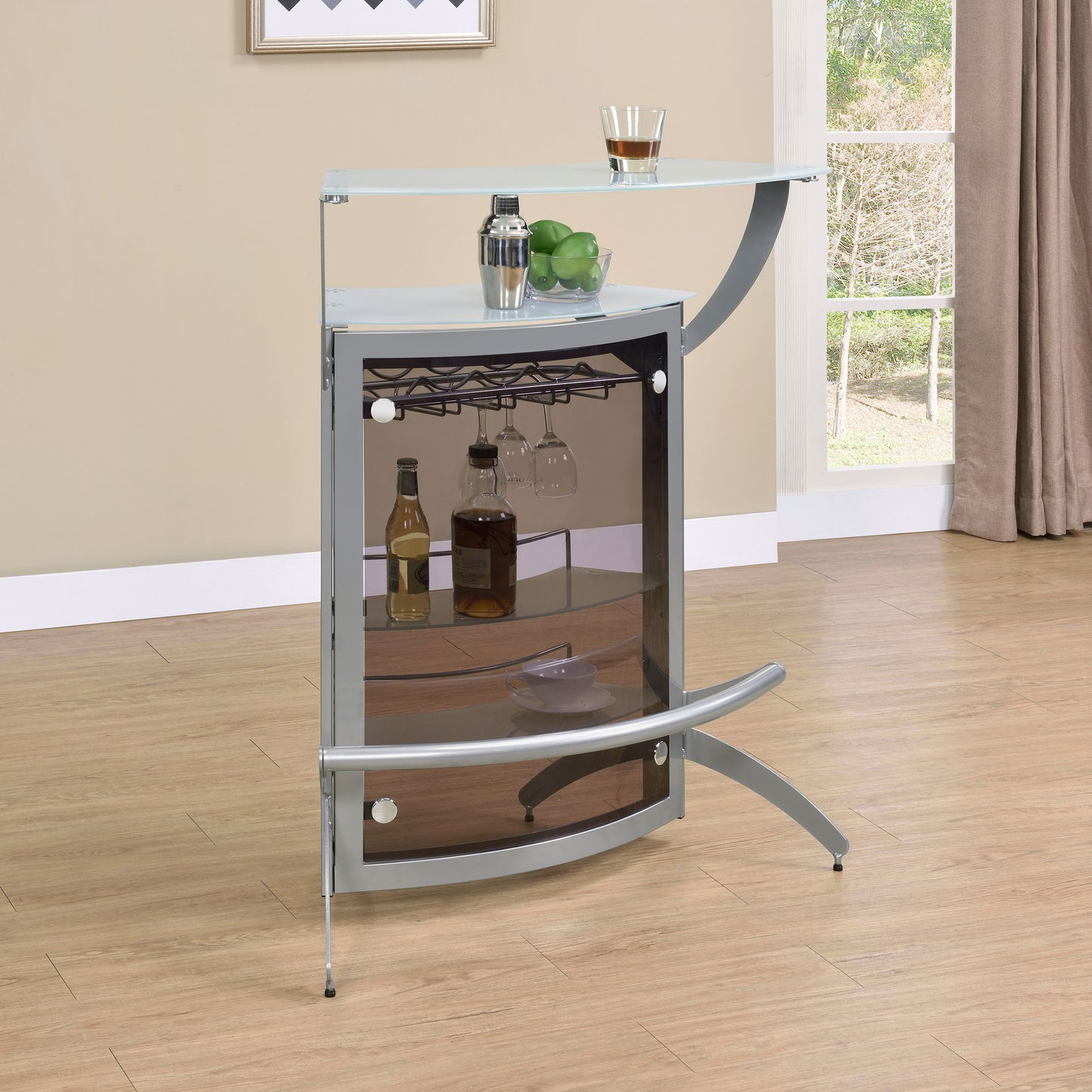 Dallas 2-shelf Curved Freestanding Home Bar Cabinet Silver