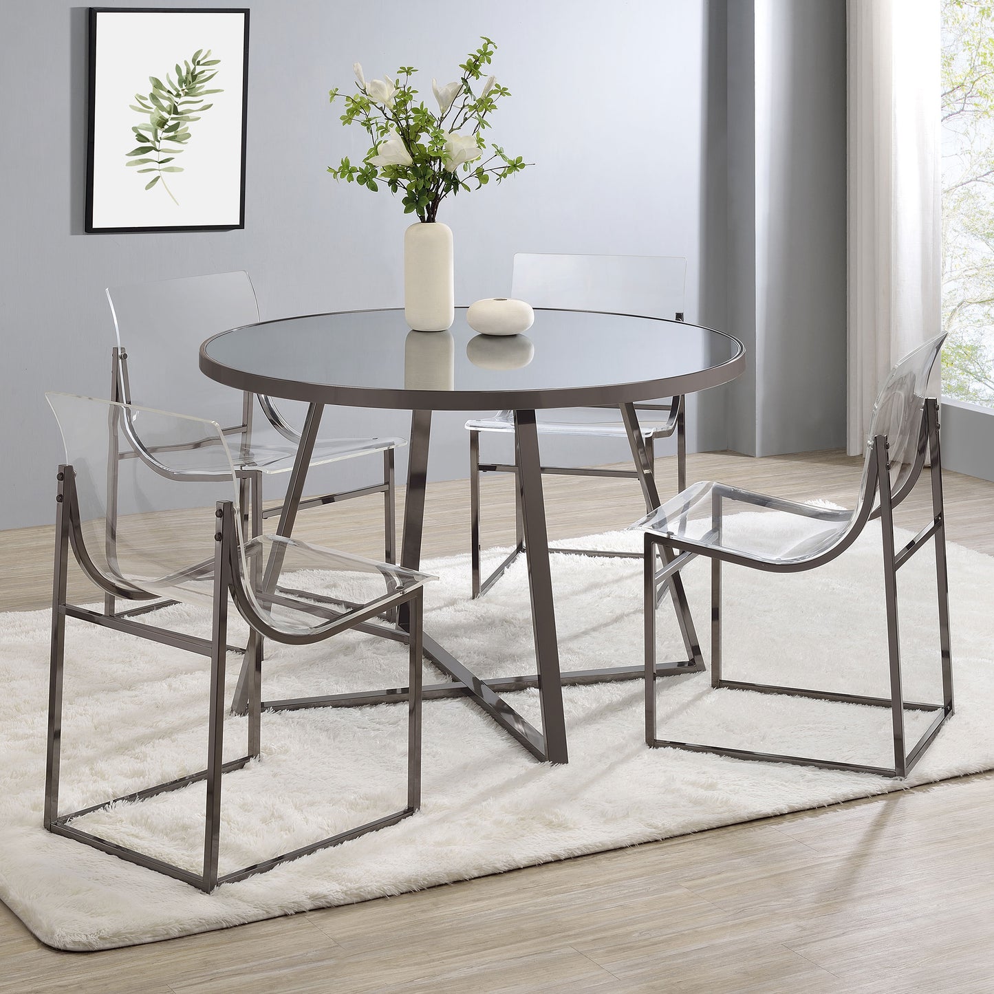 Jillian Round 45-inch Mirror Top Dining Table Black Nickel