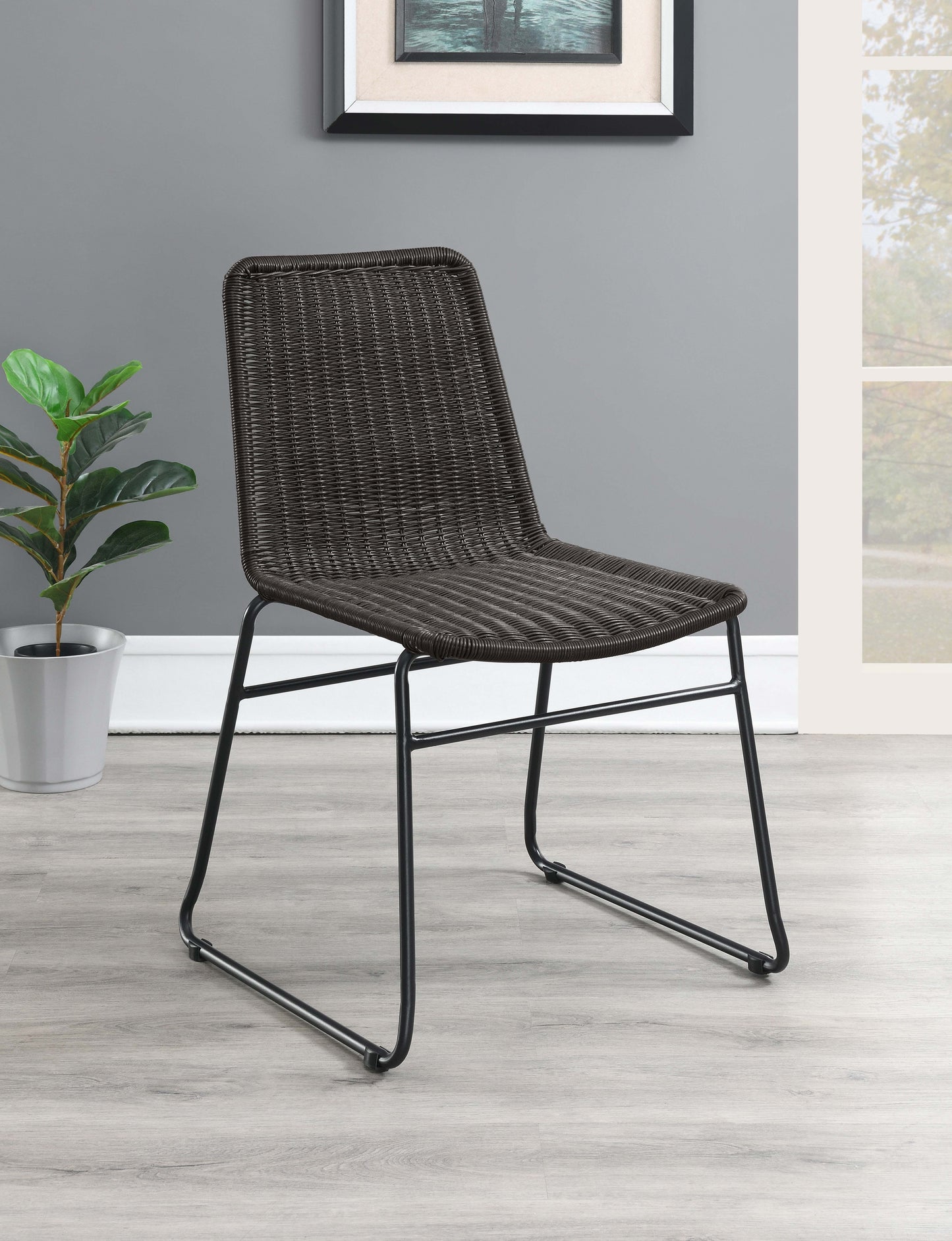 Dacy Faux Rattan Metal Dining Side Chair Brown (Set of 2)