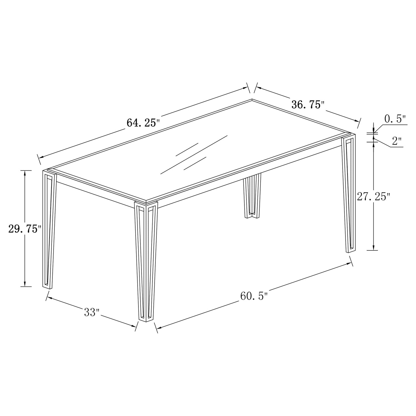 Pauline Rectangular 64-inch Glass Top Dining Table Chrome