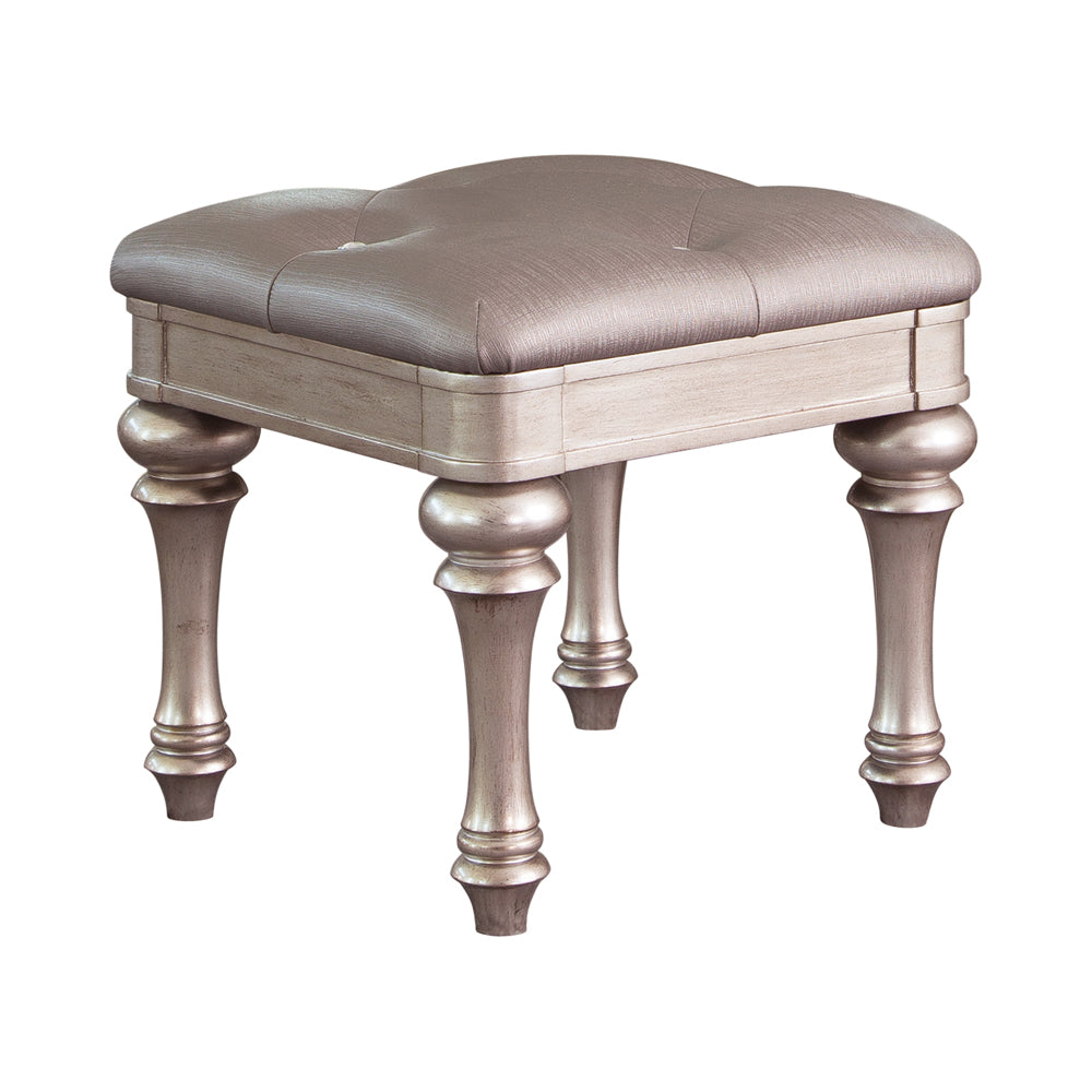 Bling Game Square Upholstered Vanity Stool Metallic Platinum