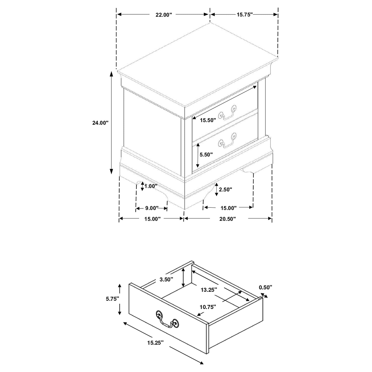 Louis Philippe 2-drawer Nightstand White