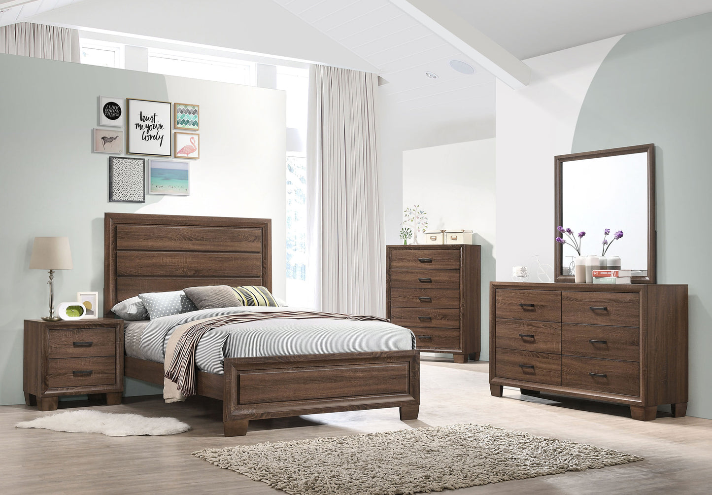 Brandon Wood Full Panel Bed Warm Brown