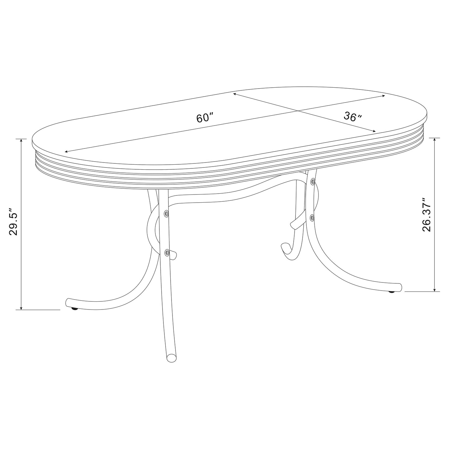 Retro Oval 60-inch Wood Top Dining Table White and Chrome