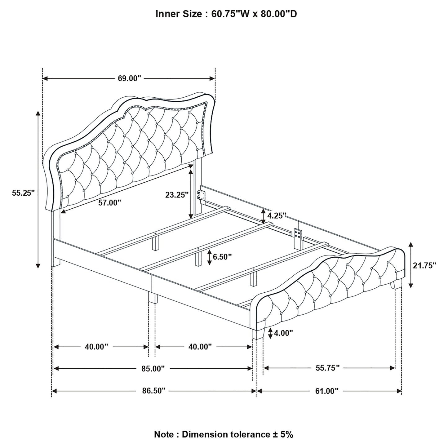 Bella Upholstered Queen Panel Bed Grey