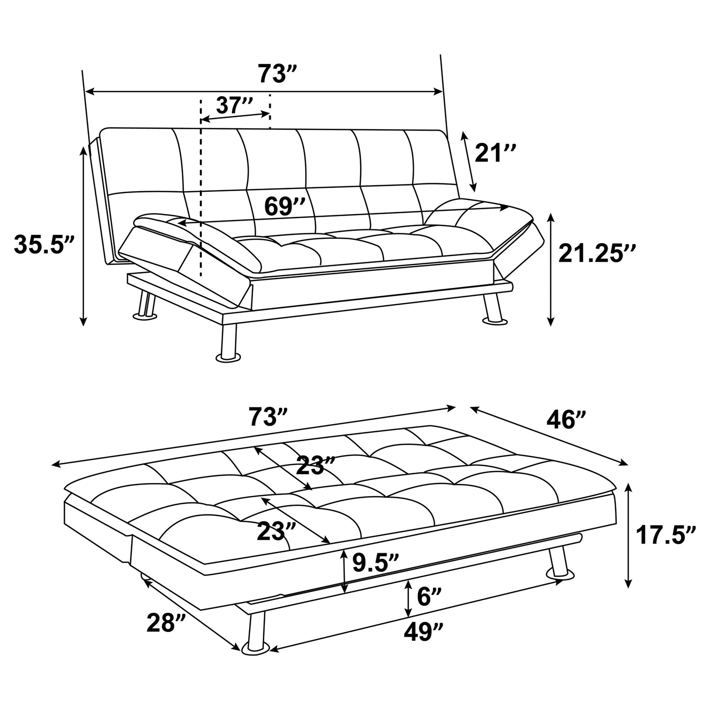 Dilleston Upholstered Tufted Convertible Sofa Bed Grey