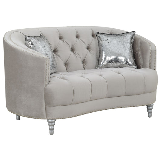 Avonlea Upholstered Sloped Arm Loveseat Grey Velvet