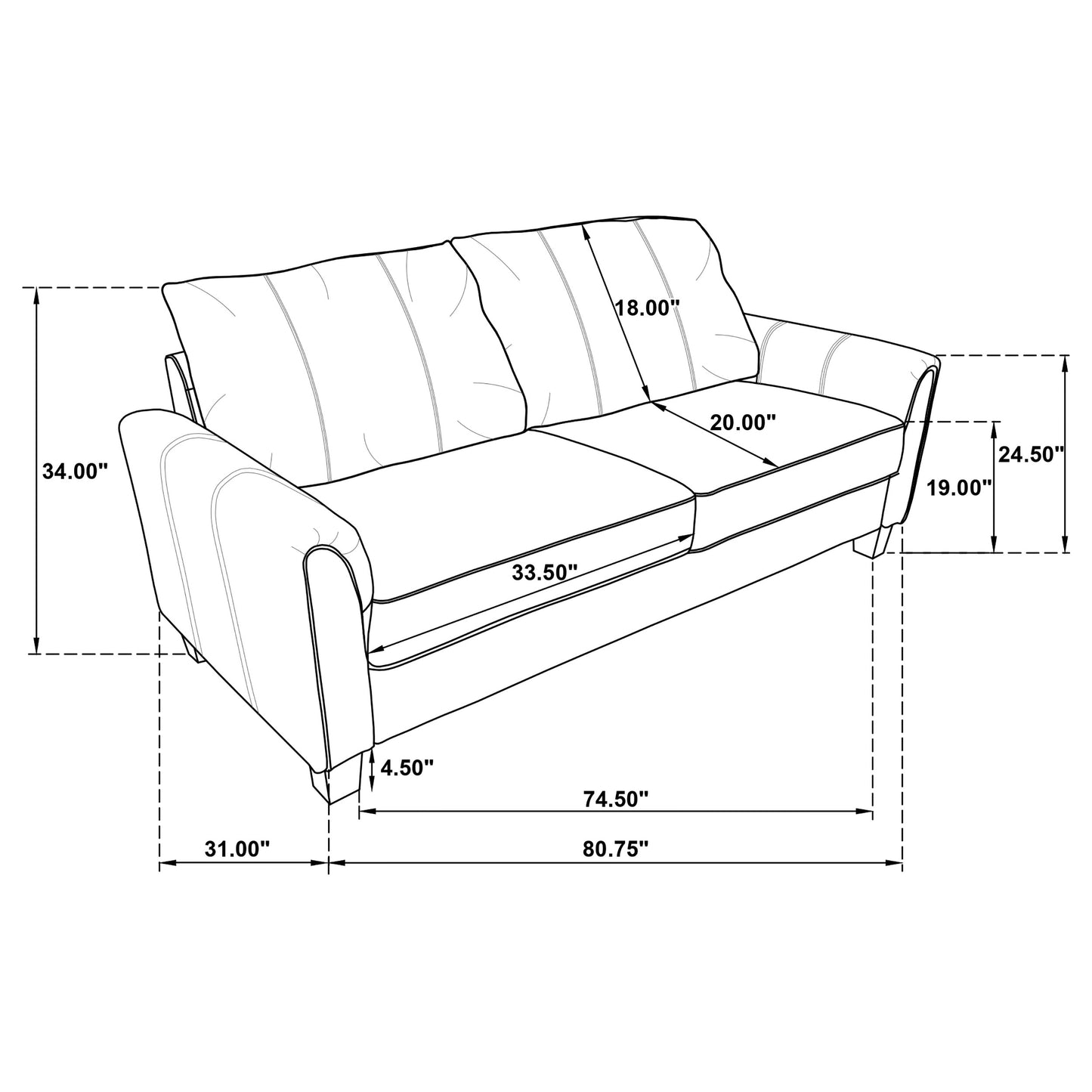 Davis 3-piece Upholstered Rolled Arm Sofa Grey