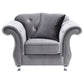 Frostine Upholstered Rolled Arm Tufted Accent Chair Silver