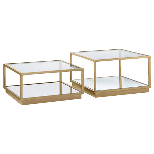 Renee 2-piece Square Coffee Table Set Rose Brass