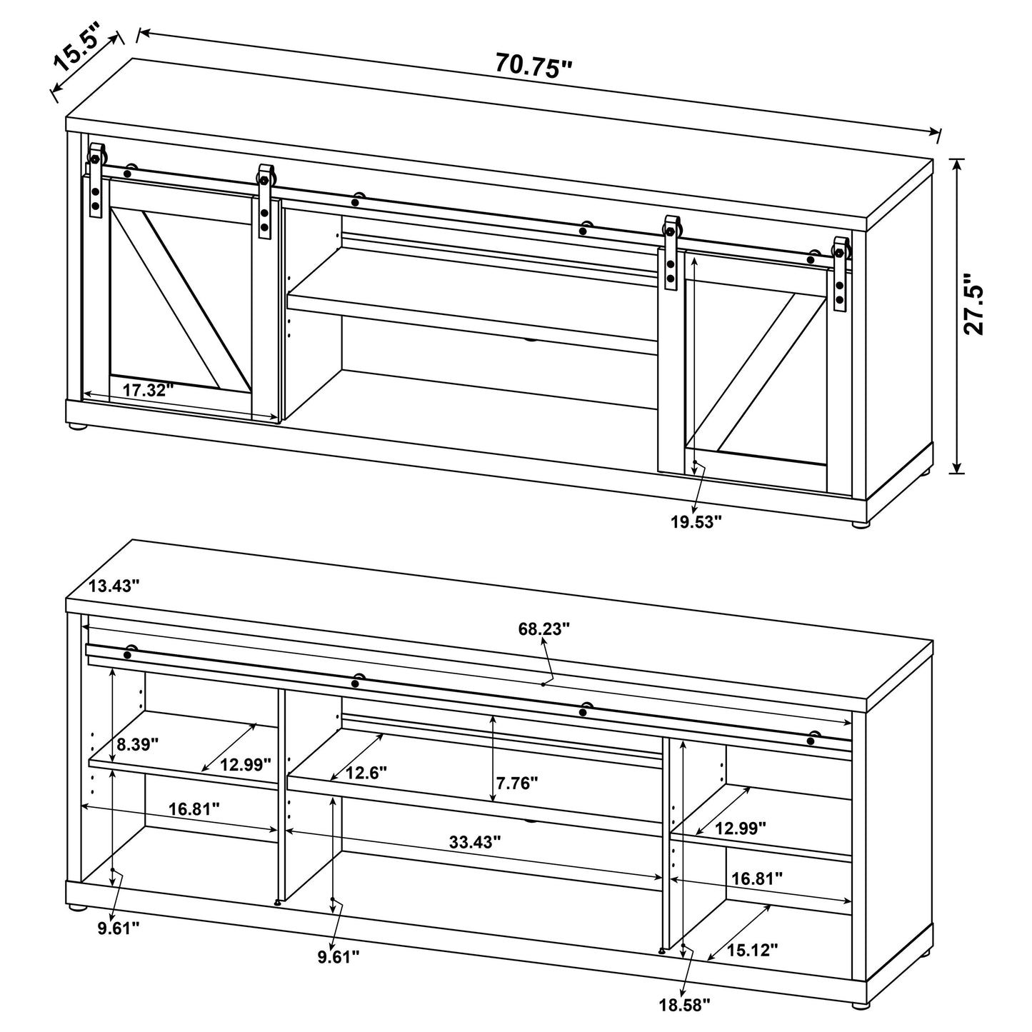 Brockton 2-door Engineered Wood 71" TV Stand Grey Driftwood