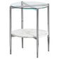 Cadee Round Glass Top End Table White and Chrome