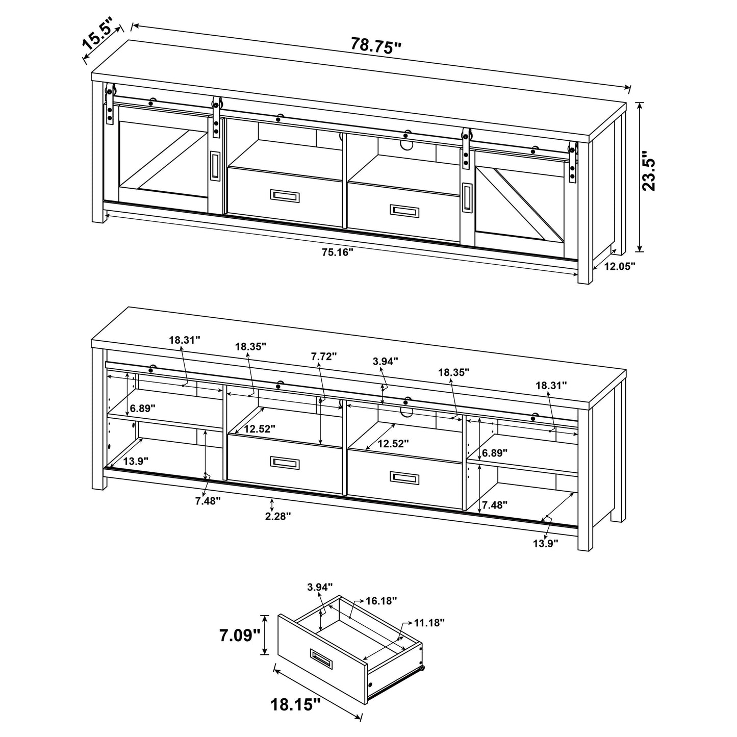 Madra 2-door Engineered Wood 79" TV Stand Distressed Pine