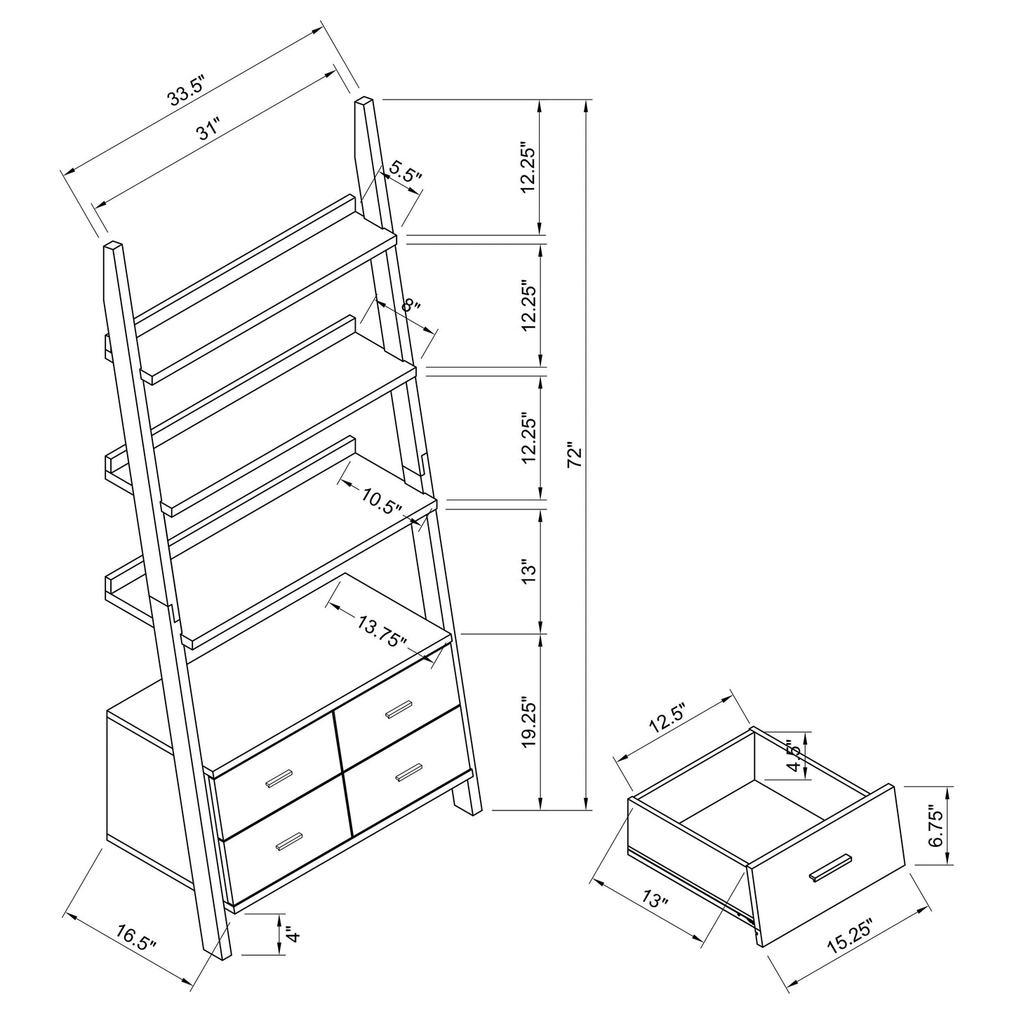 Colella 3-piece Storage Ladder Bookshelf Set Cappuccino