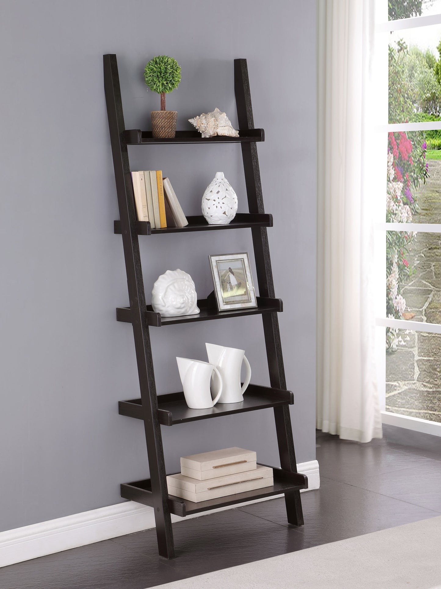 Colella 72-inch 5-shelf Ladder Bookshelf Cappuccino