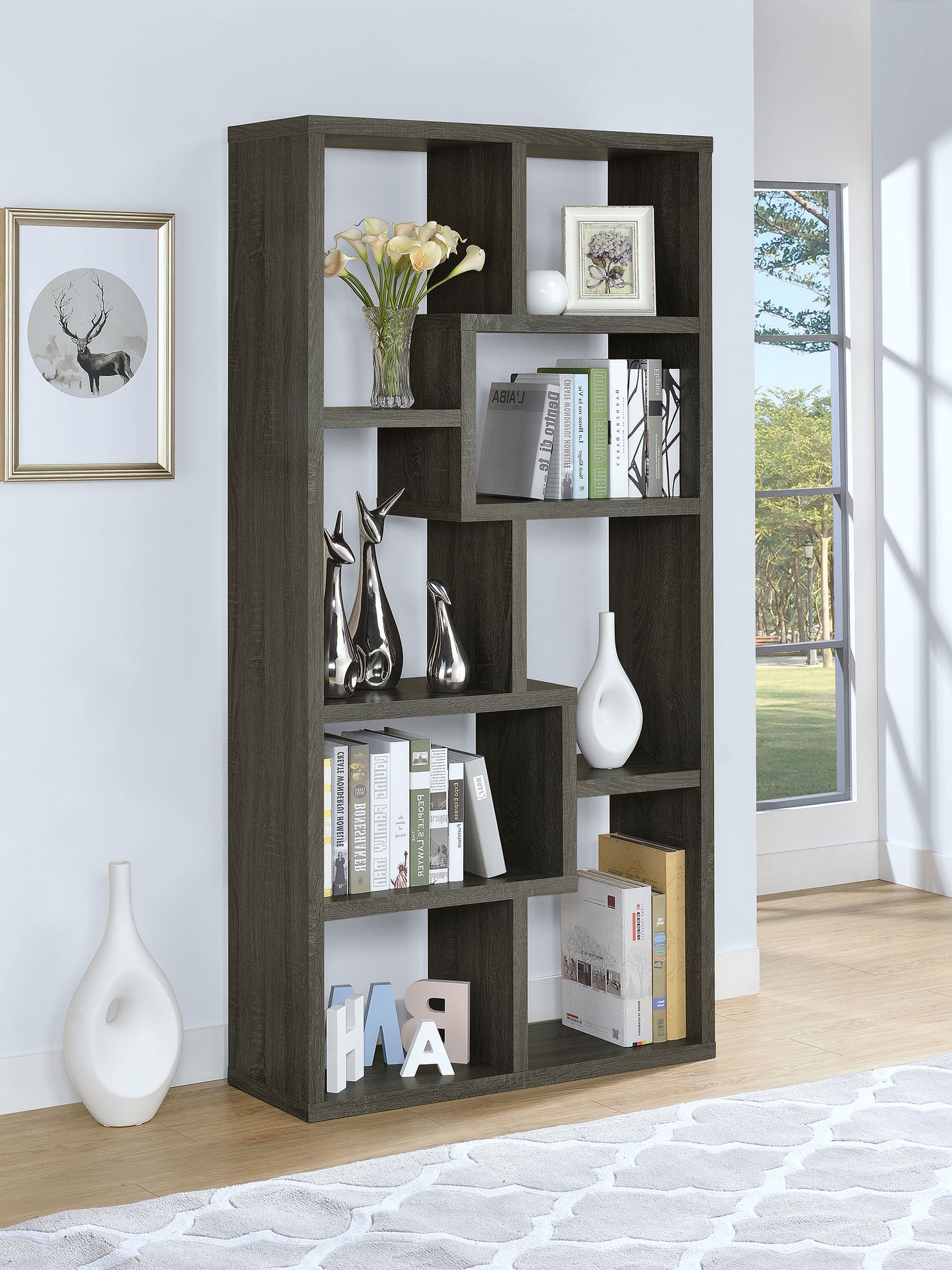 Theo 71-inch 6-shelf Bookshelf Weathered Grey