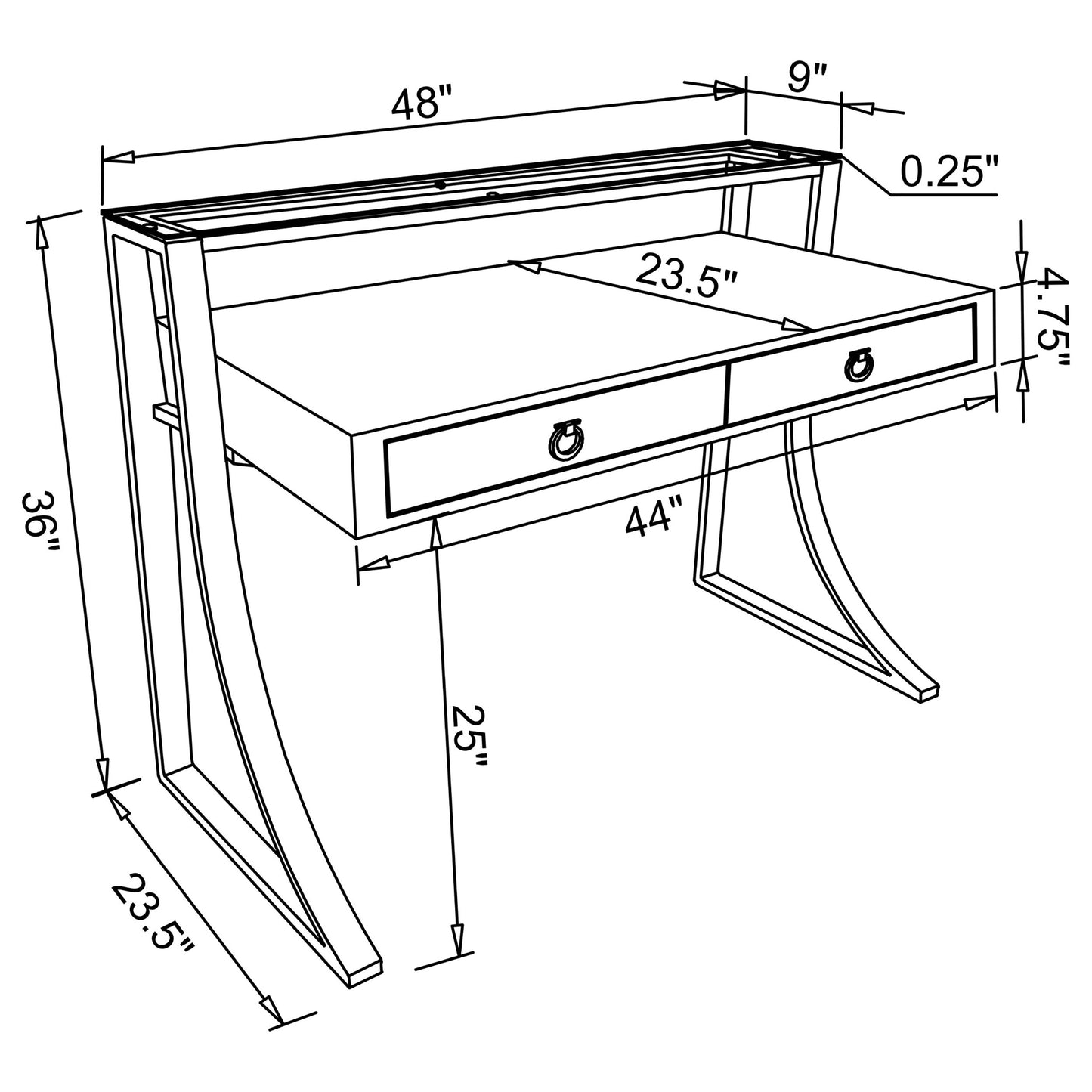 Gemma 48-inch 2-drawer Writing Desk White High Gloss