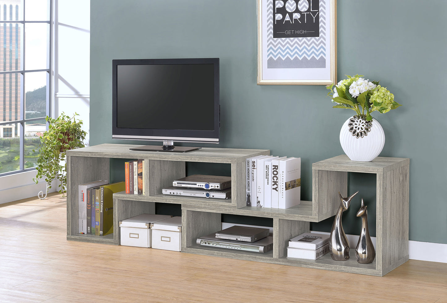 Velma Multipurpose TV Stand and Bookshelf Grey Driftwood