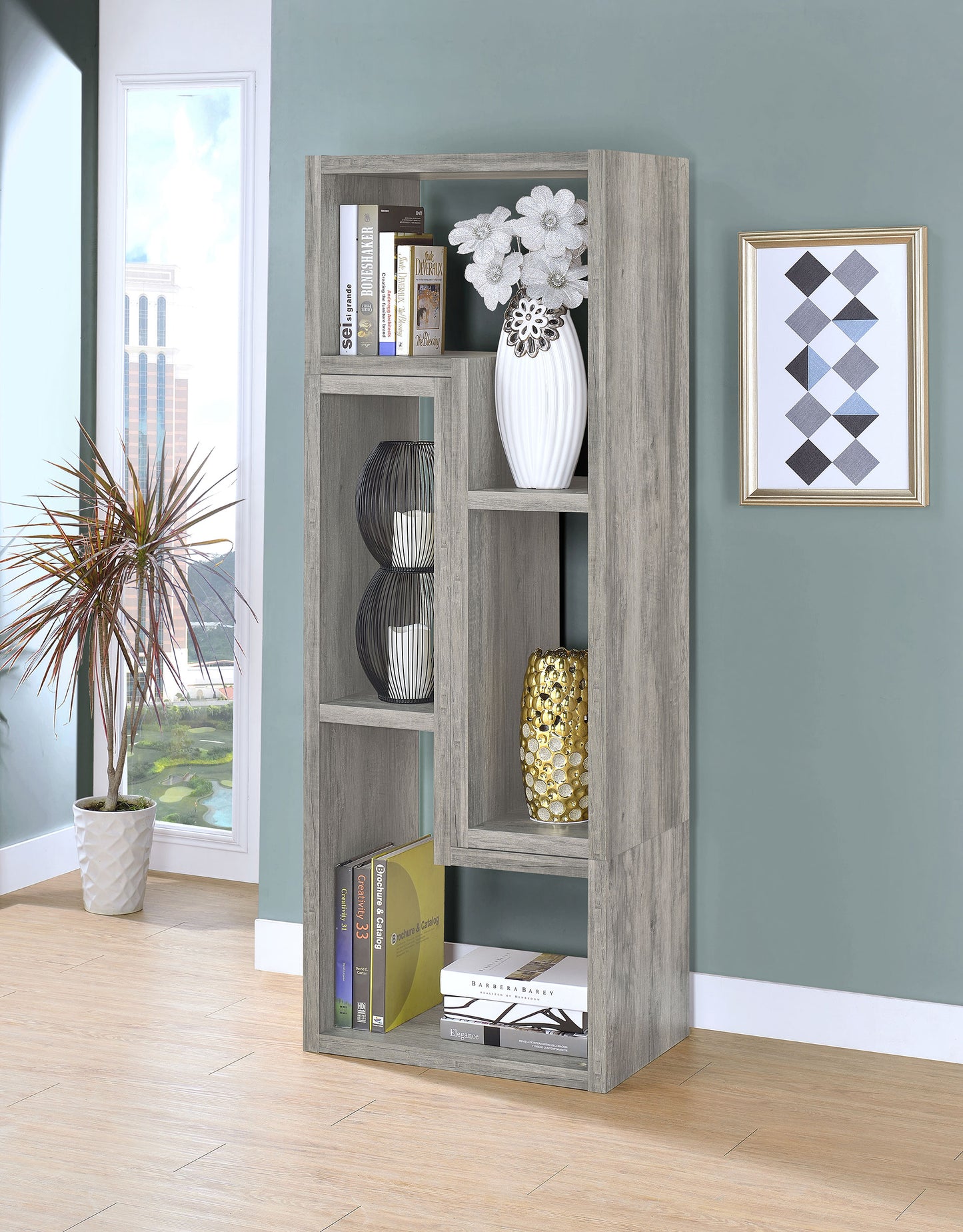 Velma Multipurpose TV Stand and Bookshelf Grey Driftwood