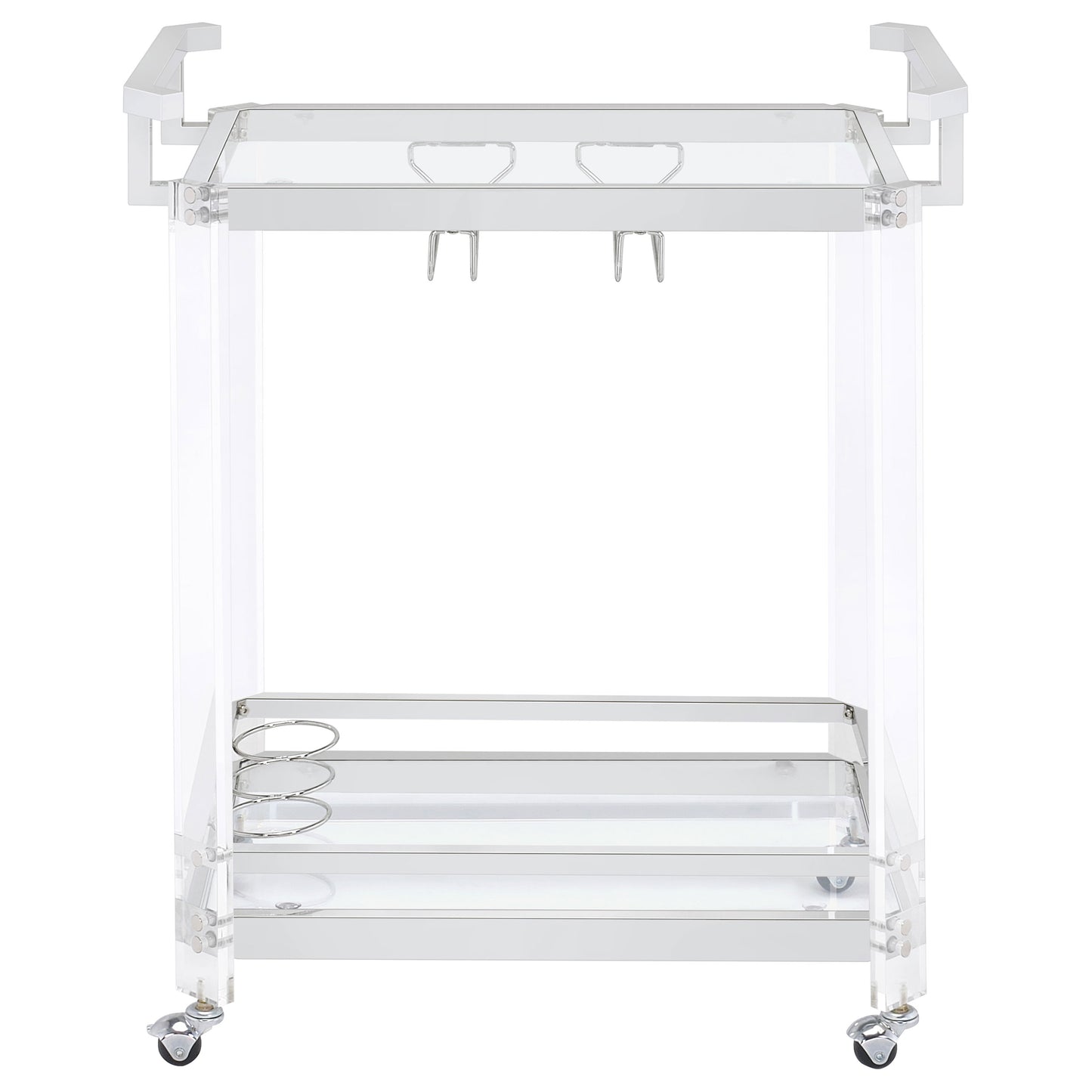 Jefferson 2-tier Glass Shelf Acrylic Bar Cart Chrome