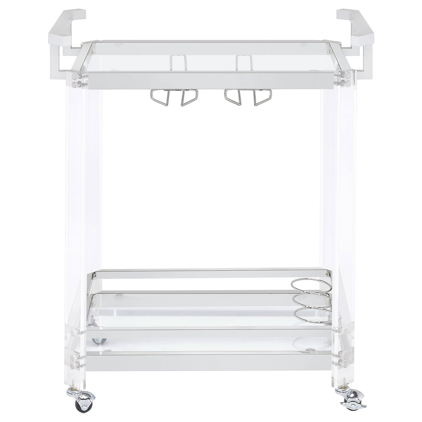 Jefferson 2-tier Glass Shelf Acrylic Bar Cart Chrome