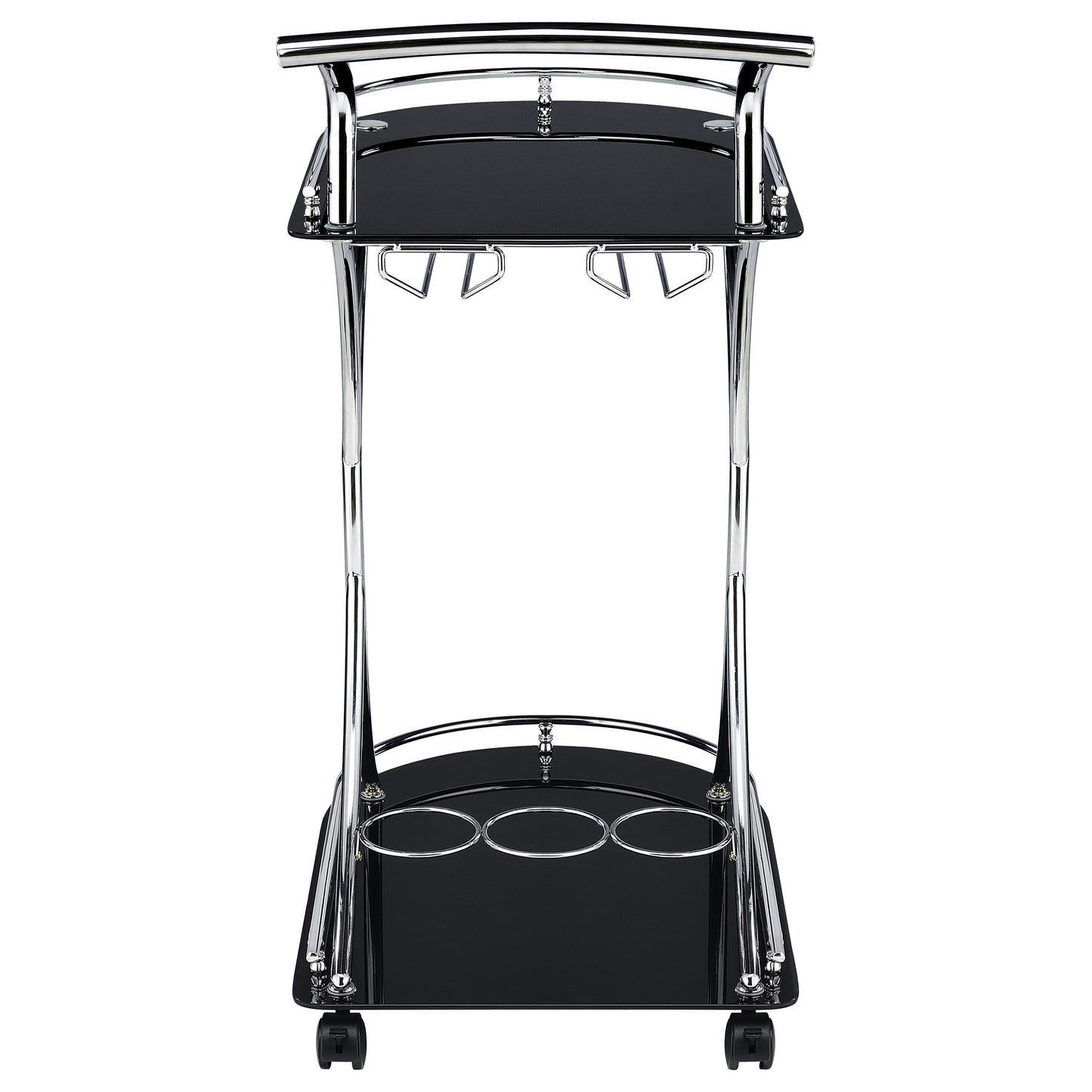 Elfman 2-tier Glass Shelf Metal Bar Cart Black and Chrome