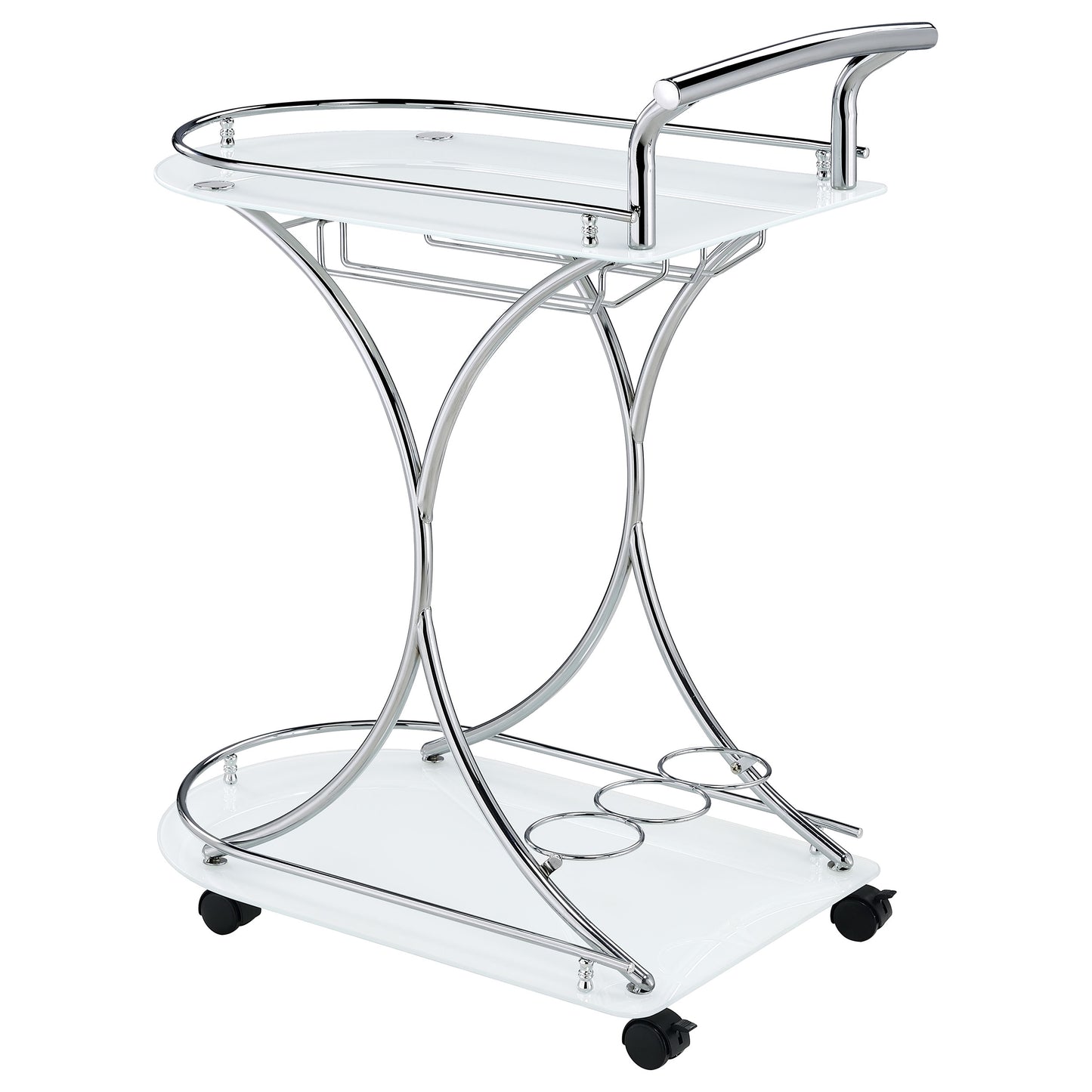 Elfman 2-tier Glass Shelf Metal Bar Cart White and Chrome