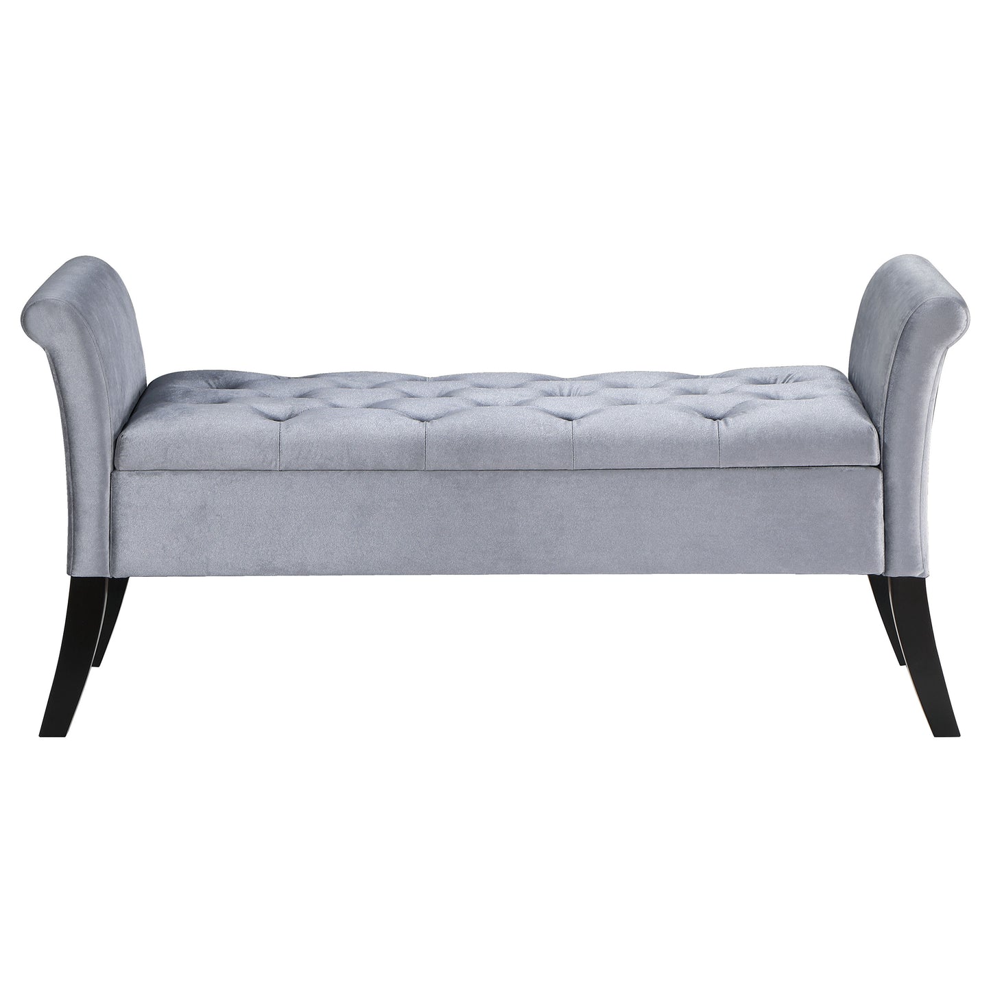 Farrah Velvet Upholstered Rolled Arm Storage Bench Silver