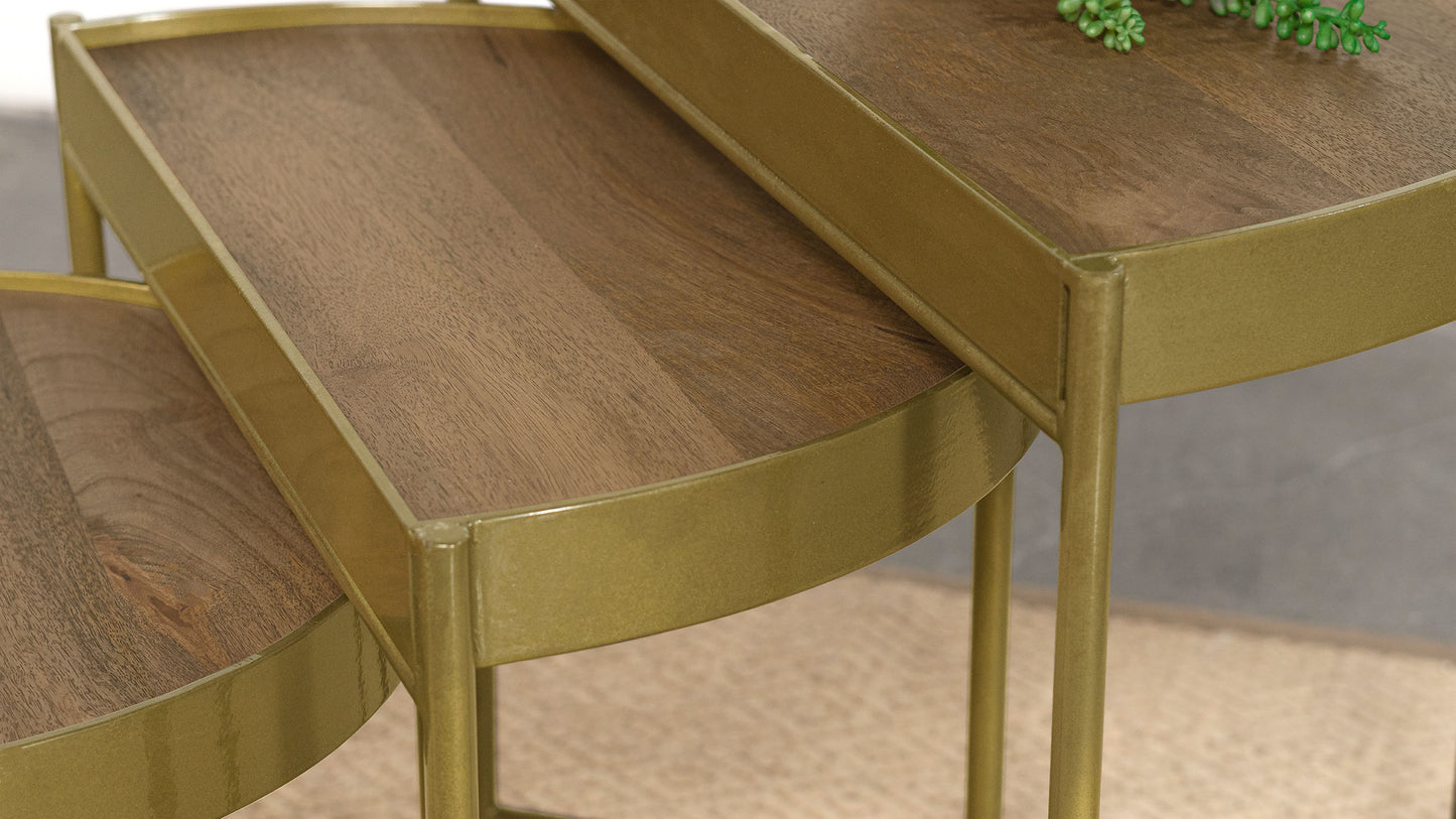 Tristen 3-Piece Demilune Nesting Table Brown and Gold