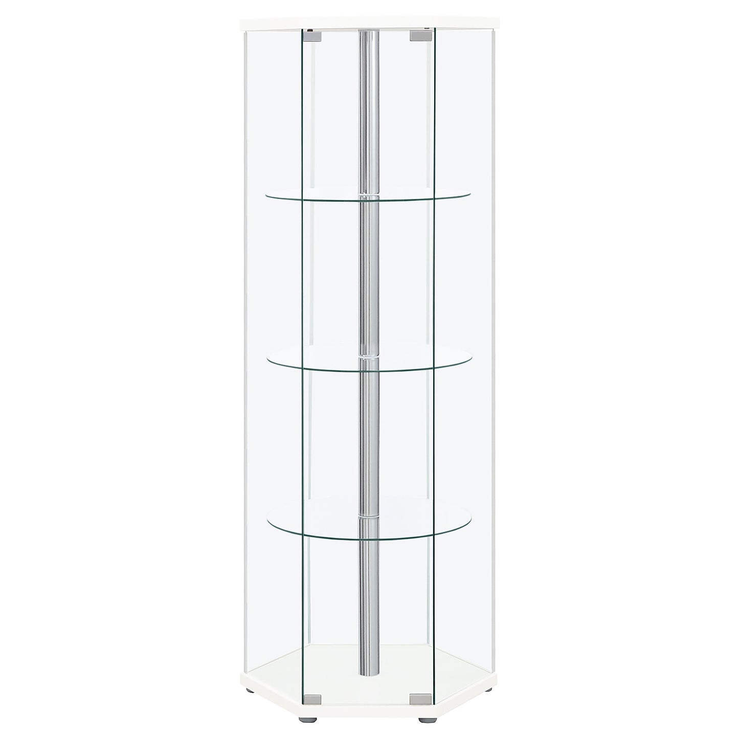 Zahavah 4-shelf Hexagonal Clear Glass Curio Cabinet White