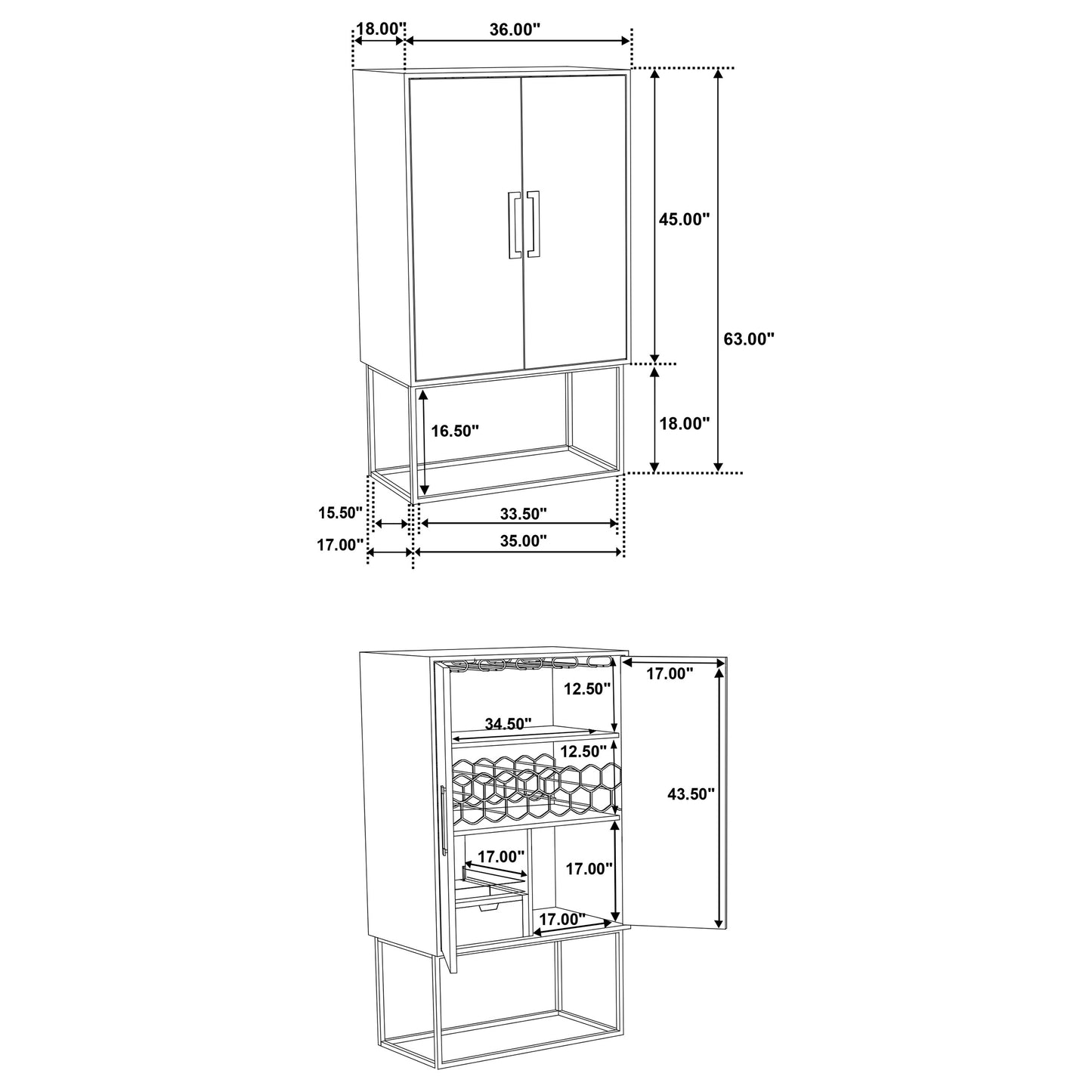 Borman 2-door Home Bar Cabinet Wine Storage Walnut and Black