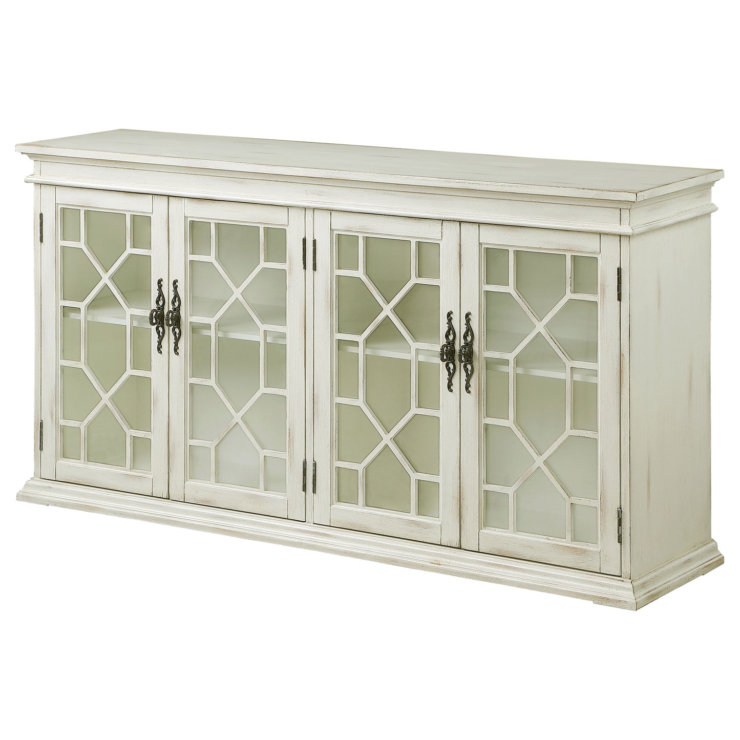 Kiara 4-door Wood Lattice Storage Accent Cabinet White