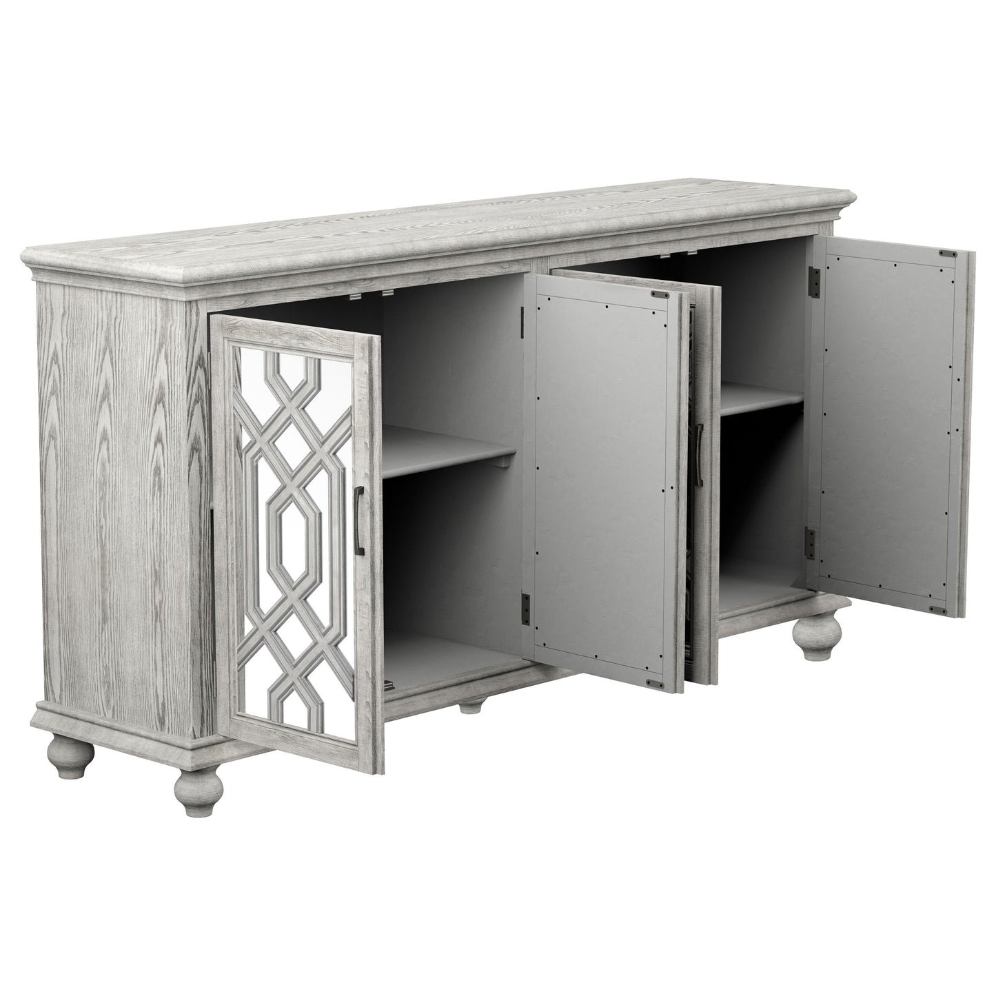 Melanie 4-door Wood Trellis Accent Cabinet Distressed White